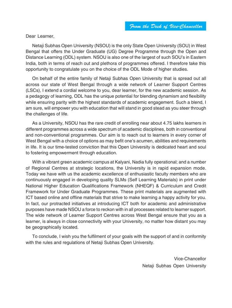 First page of the official NSOU document: NSOU Under Graduate Degree Programmes Prospectus 2026